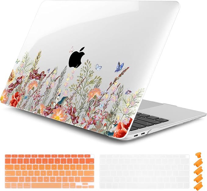 DONGKE Compatible with MacBook Air 13 inch Case 2021 2020 2019 2018 Release A2337 M1 A2179 A1932 with Retina Display & Touch ID, Plastic Hard Shell & Keyboard Cover - Floral Illustration