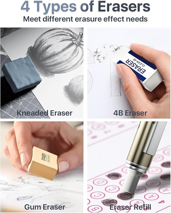 30PCS Mechanical Pencil Set with Canvas Bag, Drawing Pencils 0.5, 0.7, 0.9MM & 3PCS 2MM Sketching Pencil with 464PCS Leads (6B 4B 2B HB 2H 4H Color) for Artist Drafting Drawing Writing