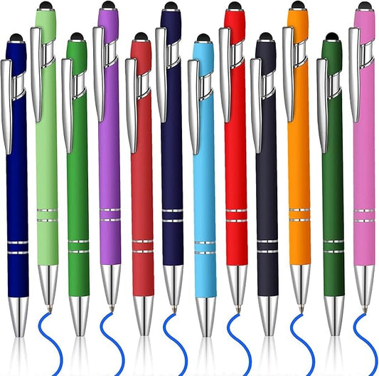 12 Pcs Blue Ink Ballpoint Pen with Stylus Tip, 1.0 mm Metal Pen Stylus Pen for Touch Screens, 2 in 1 Thank You Pen Gift for Friends, Colleagues, Coworker, Office, Family(Rainbow)