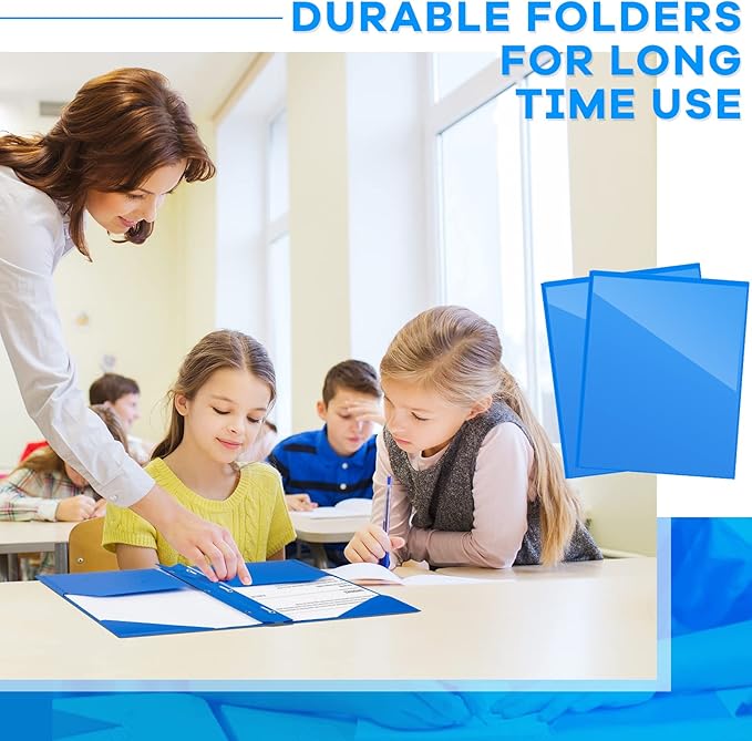 Henoyso 18 Pcs Plastic Folder with Clear Front Pocket and 3 Prong Plastic Folders with Card Slot Pocket Folders with Prongs for School Office (Blue)