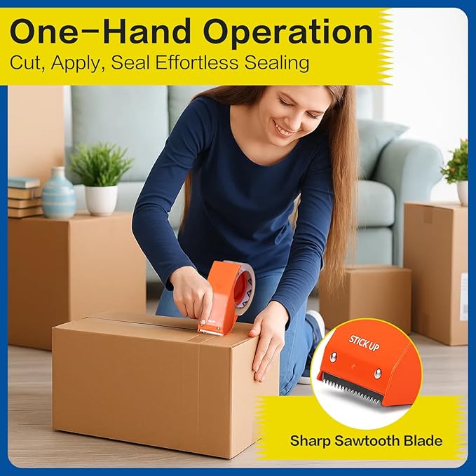 STICK UP 6 Rolls Packing Tape with 2 Dispensers, 390 Yds Total, 1.88 inch x 65 Yds Heavy Duty Shipping Tape, Strong Adhesive Clear Packaging Tape for Moving, Shipping and Mailing Supplies