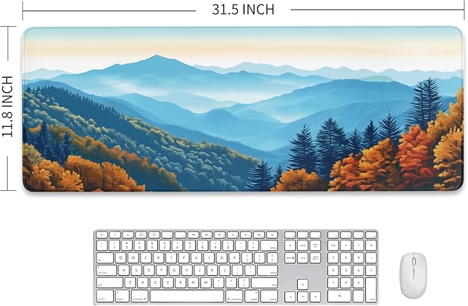 Smoky Mountains Mouse Pad, Waterproof Desk Mat, National Park Gaming Mousepad with Seamed Edges and Non-Slip Base, Landscape Keyboard Mat for Office, Home, 31.5 X 11.8 Inch, 3mm Thick