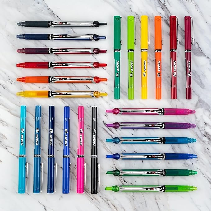 Precise V5 Stick Rolling Ball Pens, Extra Fine Point (.5mm), Red Ink, 3-pk; Bundle with Plastic Reusable Pouch