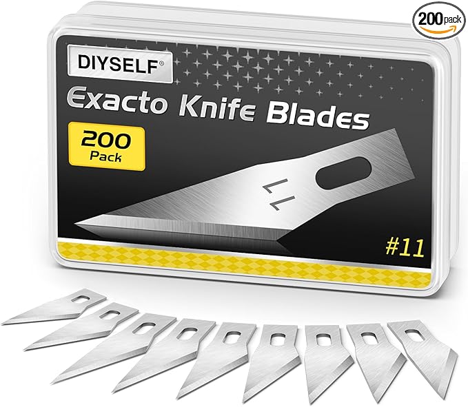 DIYSELF 200 PCS Exacto Knife Blades #11, Exacto Knife Replacement Blade, High Carbon Steel #11 Blades Refills with Storage Case, Hobby Knife Blade 11 for Craft, Hobby, Scrapbooking, Stencil, Leather