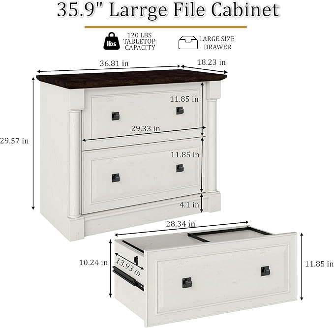 blini 2 Drawer File Cabinet Farmhouse Lateral File Cabinet with Hanging File Folders，Fits Letter/Legal/A4 Sizes, 36.8" Large Wood File Storage Cabinets Printer Stand for Home Office