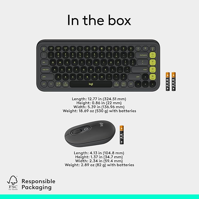 Logitech POP ICON Combo, Bluetooth Keyboard and Mouse Combo, Comfortable Typing, programmable Keys and Buttons, Quiet clicks, Easy-Switch up to 3 Devices - Graphite and Lime