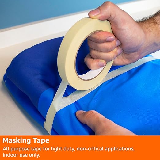 Amazon Basics Masking Tape, Pack of 3 Rolls, Beige, 0.7 inch x 180 feet