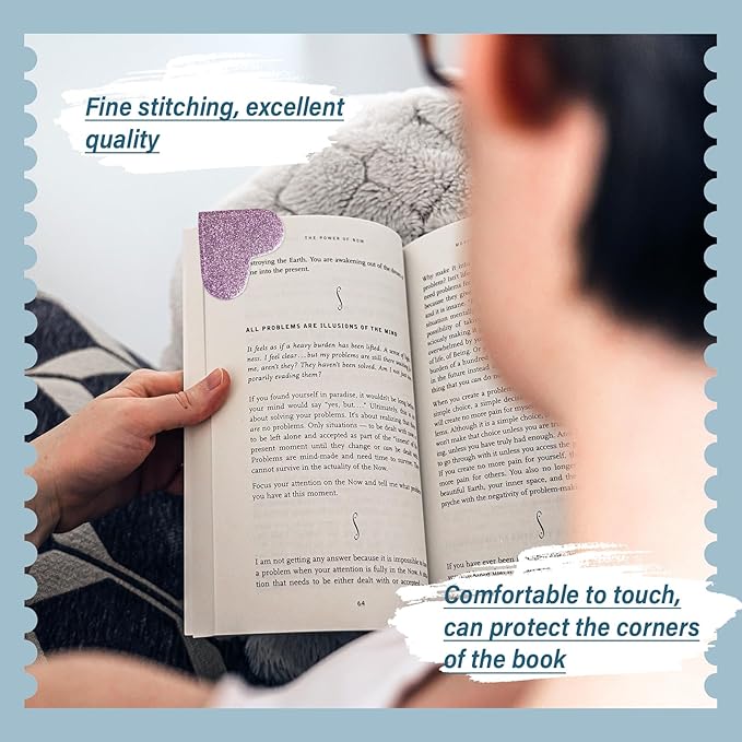 Leather Heart Bookmarks - Winjeto 6 Pieces Cute Corner Page Book Marks for Teachers Students Book Reading Lovers, for School Office Home Supplies (Glitter（6pcs）)