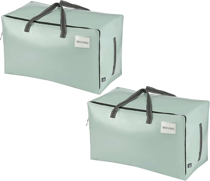 VENO 2 Pack Moving and Storage Bags, Heavy Duty, Alternative to Moving Boxes, Large Packing Totes Supplies for College Dorm Room with Zipper for Clothes, Wide Open Design (Shiny Light Green, 2 Pack)