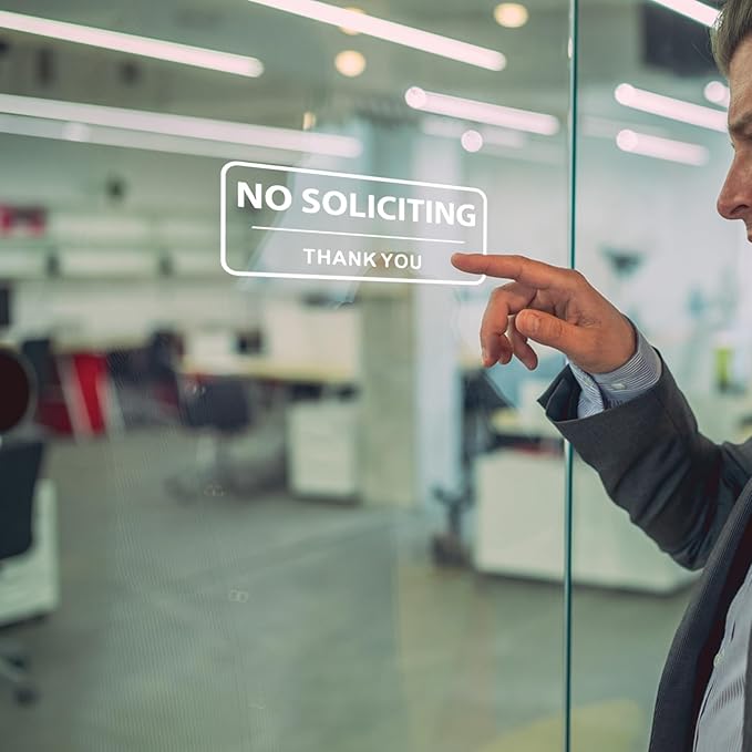 No Soliciting Sign for House Business Sign 3x7 Inch for Front Door Window Sticker Home Office Waterproof UV Proof Vinyl Transparent Decal 5 Pack