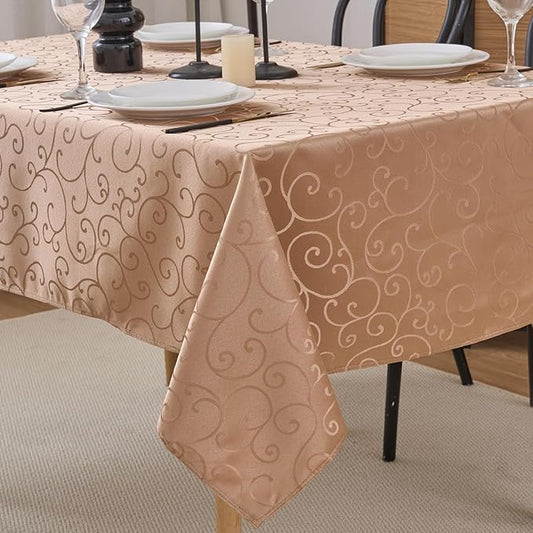 Romanvicky Christmas Jacquard Tablecloth Gold Floral Pattern Rectangle Table Cloth Spill Proof Wrinkle Resistant Polyester Table Cover for Party, Holiday, Thanksgiving Decoration, 60 x 102 Inch