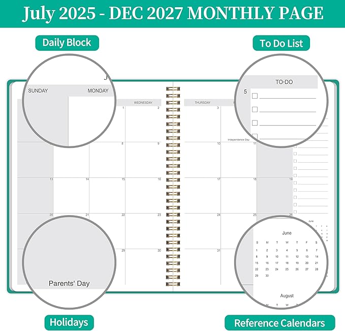 Monthly Planner 2025-2027 - 2 Year Monthly Planner Calendar 2025-2027, July 2025 - June 2027, 7.3" * 9.5", 24 Months Calendar Planner with Waterproof Cover＆Spiral Bound, for Office, School Home Planning