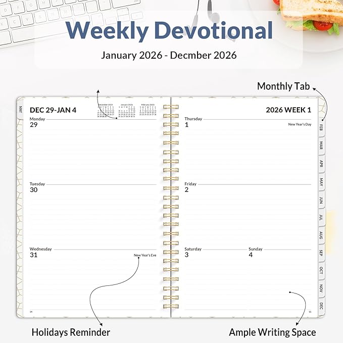SUNEE Planner 2026 Weekly and Monthly, January 2026-December 2026, 6.4"x8.3", Tabs, Note Pages,Spiral Binding, Blue