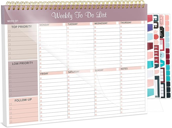 Weekly To Do List Notepad, 8.5''x11'' Weekly Desk Planner with 52 Tear Off Sheets Undated Weekly Planner Habit Tracker & Productivity Organizer for Home School and Work, Lilac