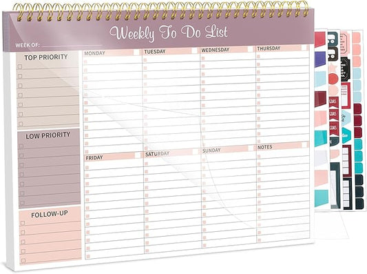 Weekly To Do List Notepad, 8.5''x11'' Weekly Desk Planner with 52 Tear Off Sheets Undated Weekly Planner Habit Tracker & Productivity Organizer for Home School and Work, Lilac