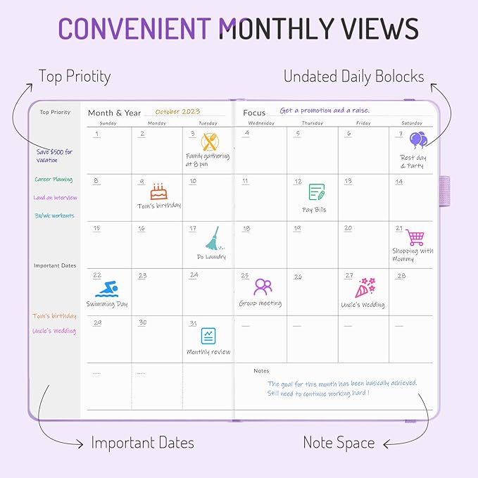 Undated Weekly Planner for 2025, Forvencer Simplified Weekly & Monthly Calendar Planner, Cute Daily Organizer Notebook, Agenda Journal to Track Goals & Tasks, Start Anytime, A5 Size, Olive Green