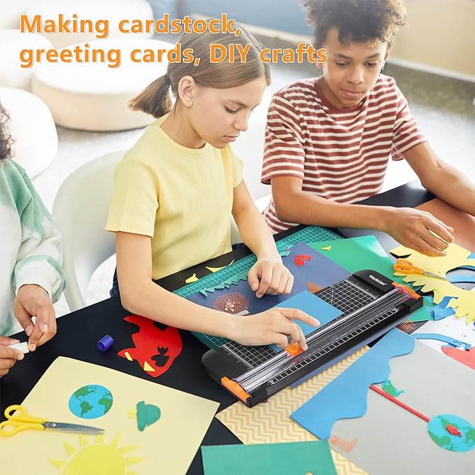 WORKLION Paper Cutter - A4 Paper Craft Cutter with Security Blade for Cut Gift Card, Coupon, Label, Cardstock, Photo, 12 inch Black Office Paper Trimmer