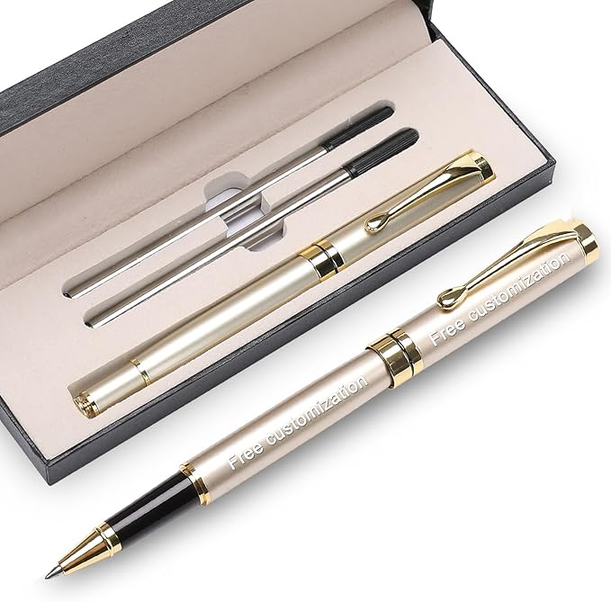 YIVONKA Personalized custom pen Luxury pens Free Engraving roller Ballpen,Ballpoint pen,office ballpoint pen, Black Ink,Gifts for Men,Women, Classy Gift Box (Gold)