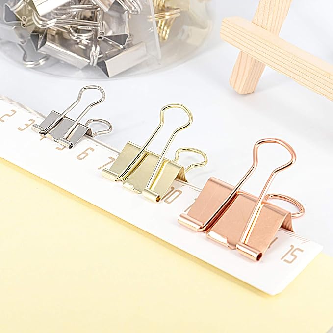 Office Binder Paper Clips Assorted Sizes Set (Small, Medium, Large) Multicolored (Rose Gold, Gold, Silver), 42 Pack