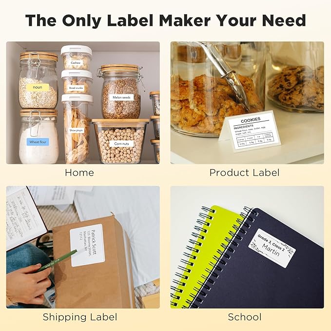 SUPVAN T50M Pro Bluetooth Label Maker Machine with 3 Tapes, Wide Waterproof Label, Versatile App with 40 Fonts and 650+ Icons, Inkless Labeler for Home, Kitchen, School, Office Organization, Black