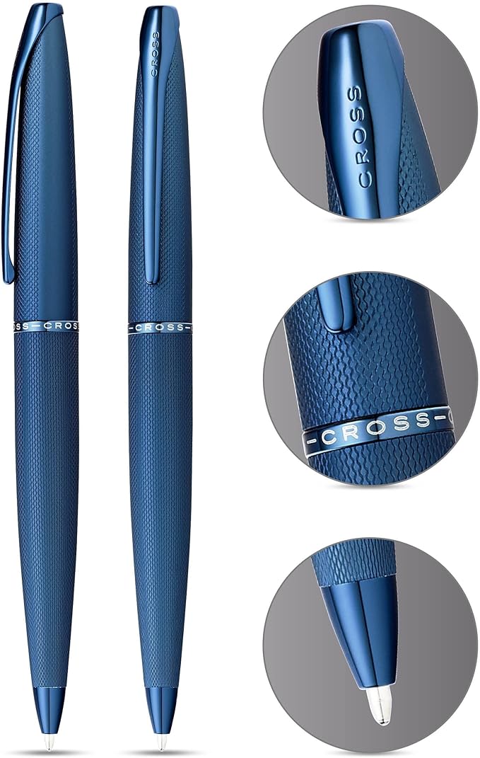 Cross ATX Refillable Ballpoint Pen Presented in a Luxury Gift Box - Medium Point, Black Ink, Sandblasted Dark Blue