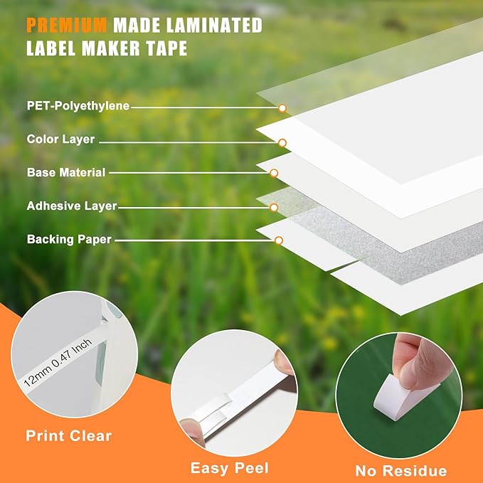 8Pack Compatible with Brother P Touch Label Tape 12mm 0.47 Laminated White TZe-231 TZe 231 TZe TZ Tape Refill Compatible with Brother P-Touch Label Maker PT-D210 PT-H110