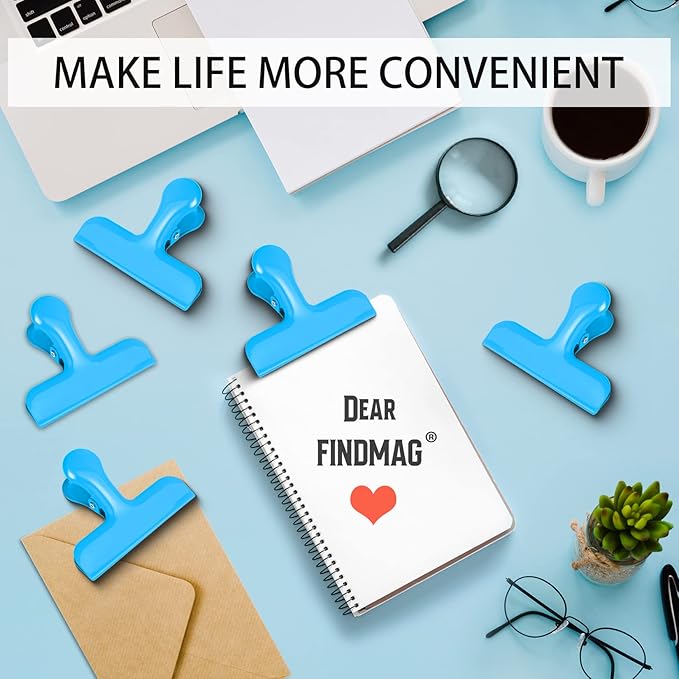 Bag Clips Heavy Duty Stainless Steel Chip Clips, Food Bags Clamp Great for Kitchen Office to Seal Coffee Bags, Paper Sheets - Pack of 8（Blue）