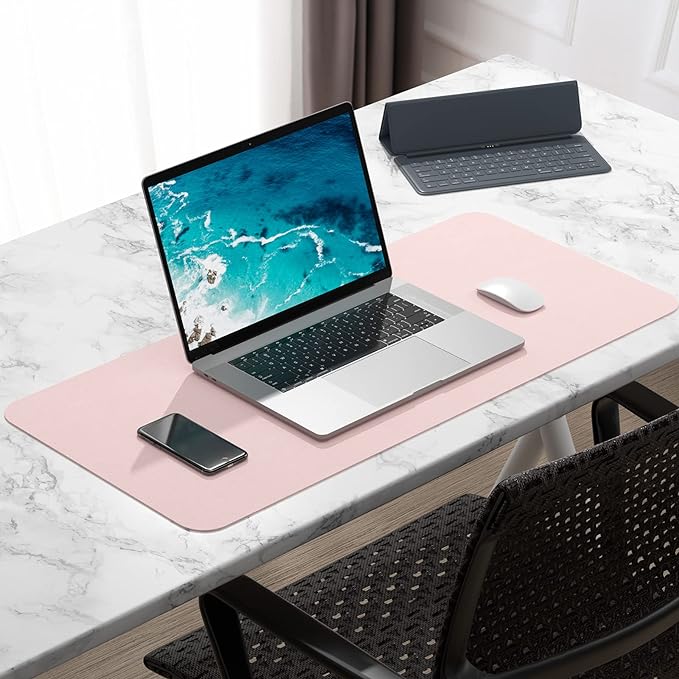 Hsurbtra Desk Pad, 30" x 14" PU Leather Desk Mat, XL Extended Mouse Pad, Waterproof Desktop Blotter Protector, Non-Slip Ultra Thin Large Laptop Keyboard Writing Mat for Office Home, Pink