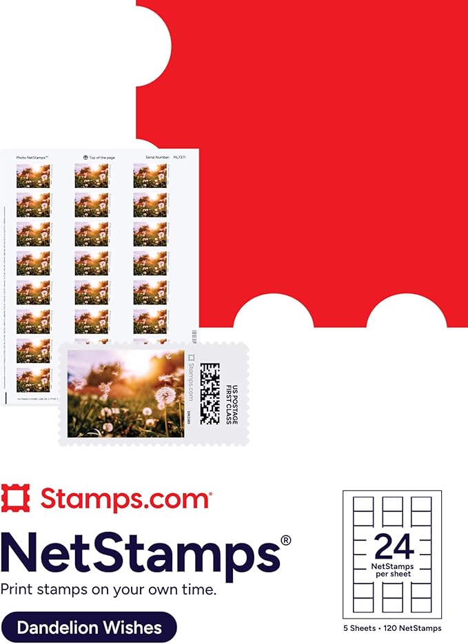 Dandelion Wishes NetStamps 120-Pack (5 Sheets) Printable Postage Labels (Stamps.com Subscription Required) - Print Approved Postage - Inkjet & Laser Printers - Business, Personal, Home