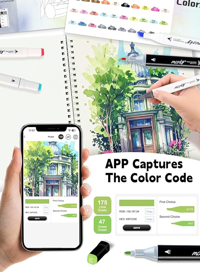 262 Colors Alcohol Markers with Free App, Chisel & Fine Tip Alcohol-Based Marker Set for Adults Kids, Dual Tip Artist Markers for Drawing, Coloring Illustration, Painting and Great Gift Idea