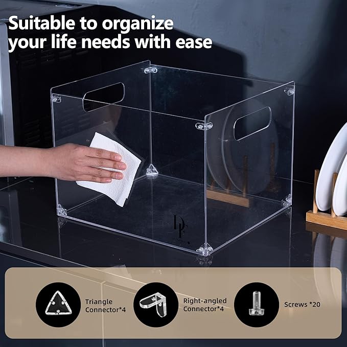 DF Acrylic File Holder with Handles - Acrylic File Organizer - Clear File Box for Letter Size/A4 Folder Holder - Desktop Hanging File Organizer (Without Partition)