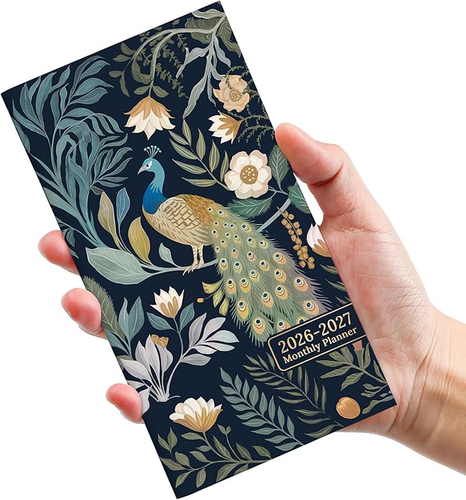 Pocket Calendar 2026-2027 for Purse, Two Year Monthly Planner Pocket Size, Jan 2026 to Dec 2027 Monthly Planner Small Size (6.5" x 3.5") - Jungle Peacock