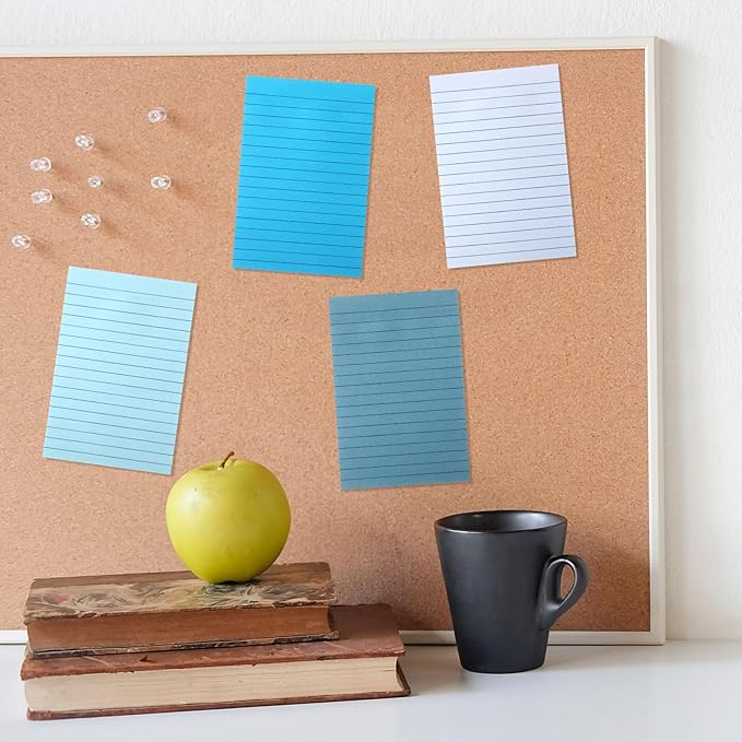 12 Pads Blue Boho Sticky Notes 4x6 with Line, Lined Self Stick Notes Pads Boho Office Supplies, Vintage Aesthetic School Accessories 50 Sheets/pad