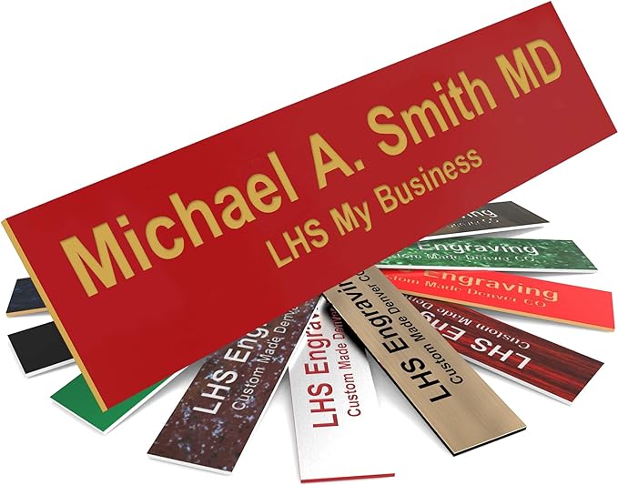 Engraved Name Plates for Door Sign Personalized Red Plastic Plaque with Gold Letters - Made in USA 2x4 B17