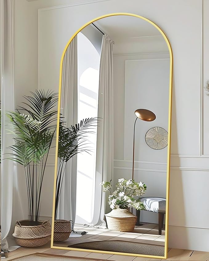 Antok Full Length Mirror, 76"x34" Arched Floor Mirror, Mirror Full Length with Stand, Wall Mounted Mirrors for Living Room Bedroom, Gold