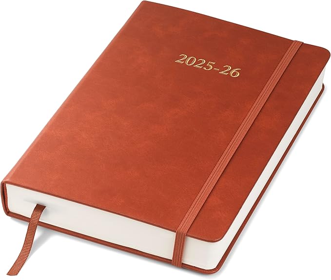 Wykeham's Executive 2025-26 Daily Journal Planner – Customization Available – Mid-Year Academic Diary (Brown, 8.5"×5.5")