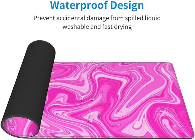 Hot Pink Digital Marble Fluid Liquid Marbled Pattern Topographic Contour Gaming Mouse Pad 31.5 X 11.8 Inch XL Extended Large Keyboard Non-Slip Rubber Base with Stitched Edges for Home Office