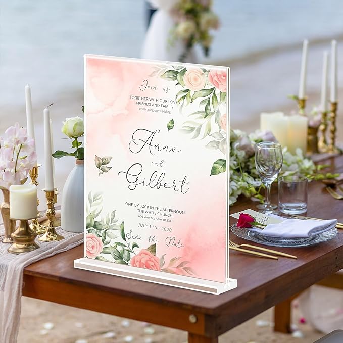 Acrylic Sign Holder 8.5 x 11, Double Sided Sign Holder Stand, Plastic 10 Pack Table Paper Stand, Vertical Menu Flyer Stand, T Shape Table Flyer Holder