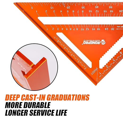 12 Inch Rafter Square, Carpenter Measuring Layout Tool, Aluminum Alloy Triangle Ruler Protractor for Woodworking and Carpentry - Imperial