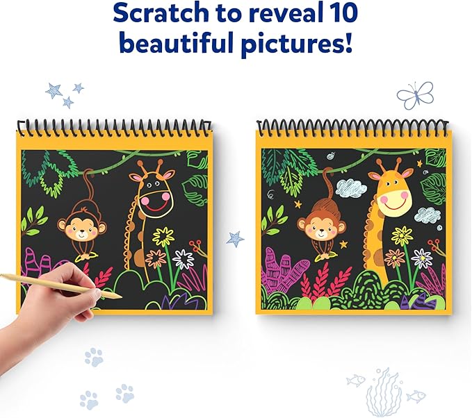 Skillmatics Scratch Art Book for Kids - Animals, Craft Kits & Supplies, 30+ Scratch Stickers, Stocking Stuffers, Travel Toys, DIY Kit, Christmas Gifts for Boys & Girls Ages 3, 4, 5, 6, 7, 8