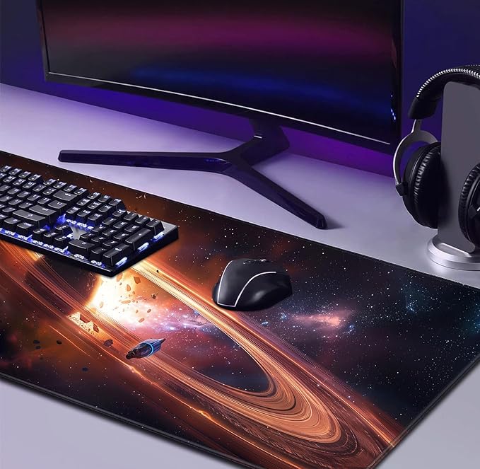 Personalized Galaxy Starry Sky Nebula Customized Computer Keyboard Office Desk Pad, Cute Space Planet Full Table Extended Mouse Pad 35.4 x 15.7 Inches