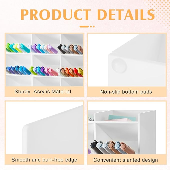 Acrylic Pen Organizer Storage for 150 Markers Vertical Marker Organizer Acrylic Pen Display Holder for Office Desk Desktop Stationery Pencil Storage, White, 10.2 x 4 x 9.8 Inch