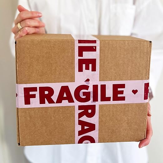 Fragile Packing Tape, Pink Burgundy Heart Cute Designer Packaging and Shipping Tape for Small Business - Printed Tape for Moving, 1.88" x 110 Yards (330 feet)