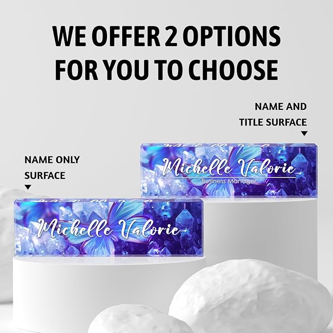 Personalized Name Plate for Desks, Custom Desk Name Plates, Acrylic Name Plate Office Desk Accessories, Personalized Office Gifts for Coworkers Teachers, Employee Appreciation Gifts (Crystal Butterfly)