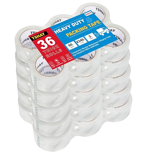 TSHAY Packing Tape, 36 Pack Heavy Duty Shipping and Moving Packing Tape, Clear, Packing and Moving Supplies, 2.0 inch Wide, 65 Yards Per Roll, Total 2340 Yards