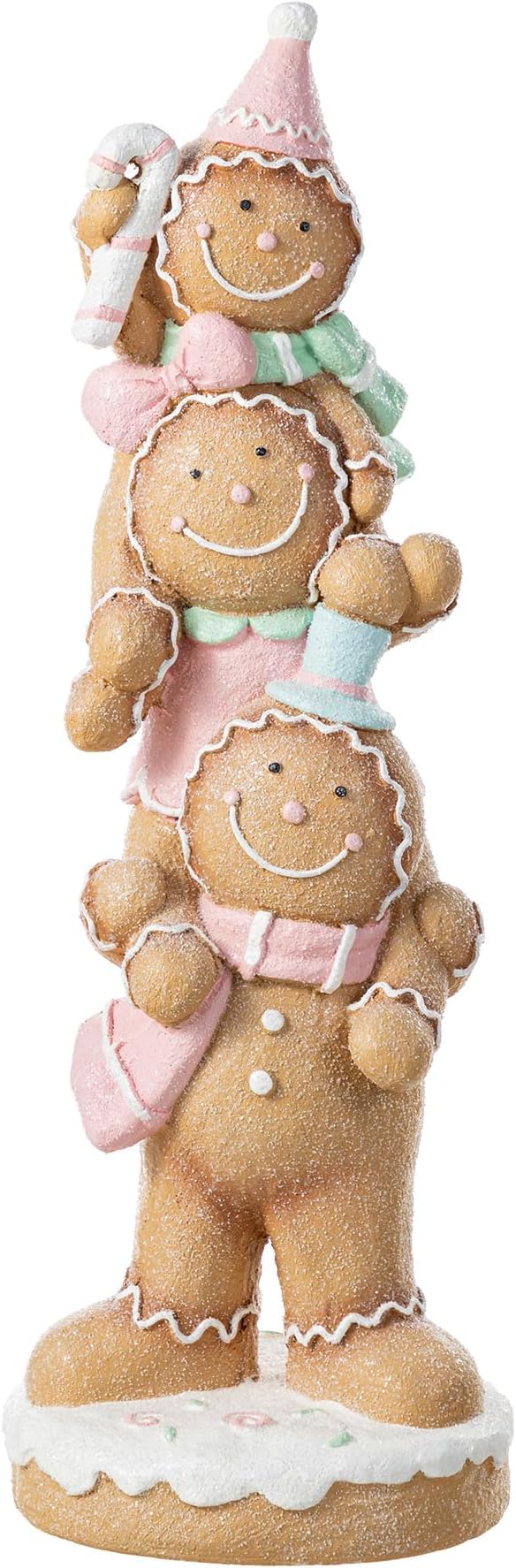 Glitzhome Christmas Front Porch Decor, Macaron Pink Resin Stacked Gingerbread Man Xmas Porch Sign Decoration for Indoor Outdoor Patio Standing Decor, 29.25" H
