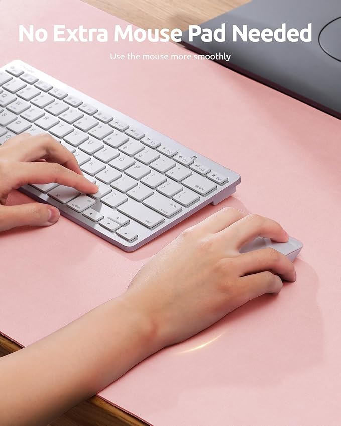 YSAGi Leather Desk Protector, Office Mat, Large Mouse Mat, Non-Slip PU Leather Blotter, Laptop Desk Pad, Waterproof Writing Pad for Office and Home (Light Pink, 35.4" x 17")