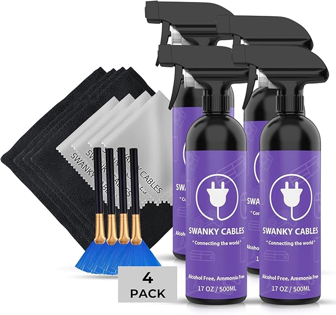 Swanky Computer Screen Cleaner Kit: Set of Electronic Cleaner Spray Microfiber Cleaning Cloth for TV, iPad, iPhone, Monitor, Laptop (17 Oz, 4-Pack)