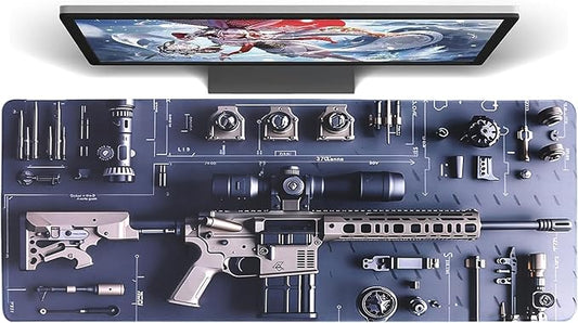 Cool Military Weapon Build Weapon Parts Display Large Gaming Mouse Pad, Desk Mat for Keyboard and Mousepad, Computer Office Supplies Accessories for Table Decor(Thick 2mm,15.7 * 35.4inch)