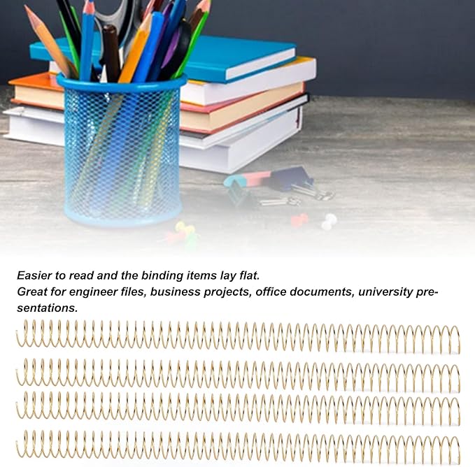 100pcs Total Spiral Binding Coil, 170 Sheets Capacity 4:1 Pitch and 48 Loops 360 Degree Rotation Wire Binding Spines for Size Paper of 8.5 x 11inch, Set Kit for A4 (Gold)